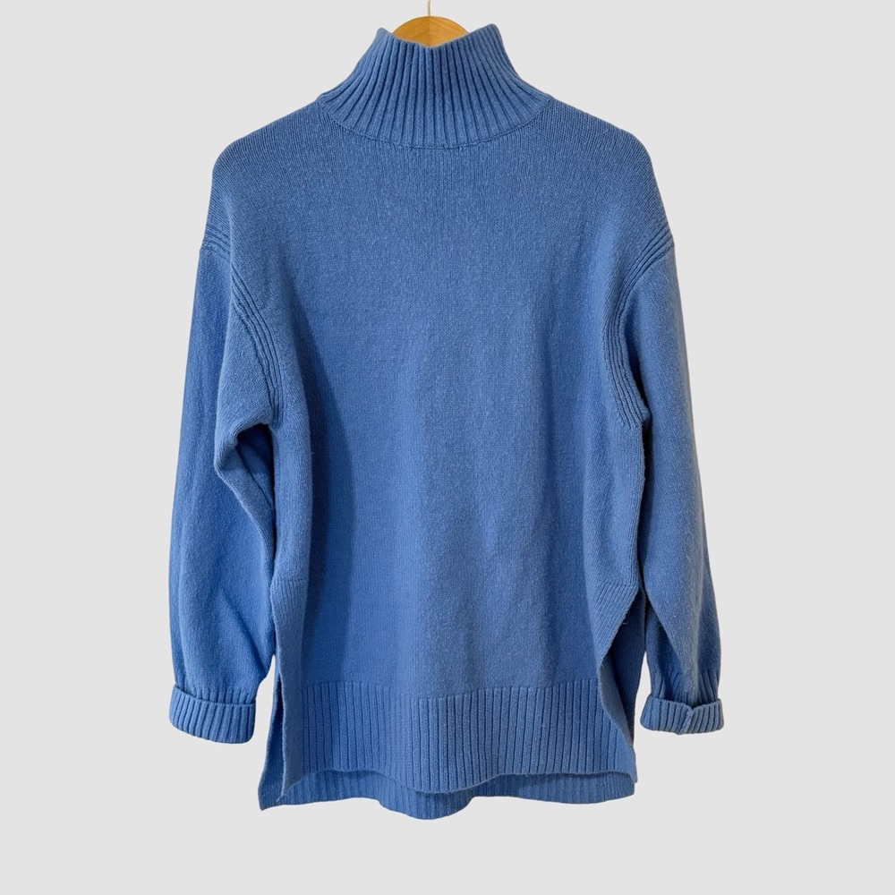 H&M Blue Long Sleeve High Neck Side Slits Long Sweater M